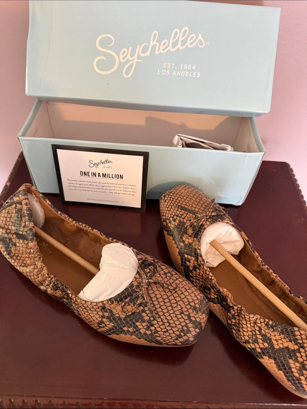Seychelles Tan & Black Snakeskin Ballet Flat